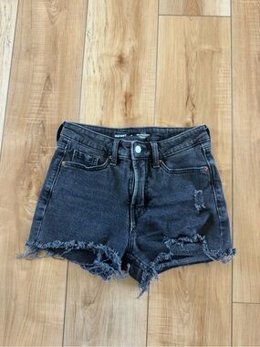 Old Navy O.G. Straight High-Waisted Distressed Black Denim Jean Shorts - Size 0